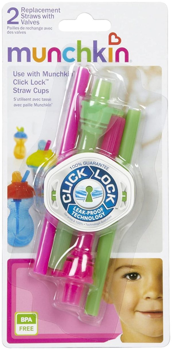 Munchkin Click Lock Replacement Straws with Valves - Girl - 2 ct