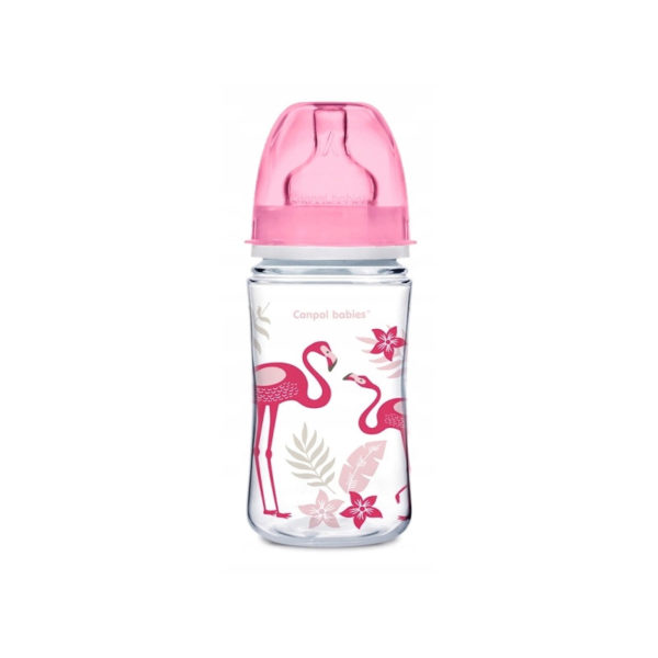 Canpol Babies EasyStart Anti-Colic Wide Neck Baby Bottle 240ml PP JUNGLE Coral