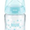 NUK Glass Baby Bottle with Silicone Teat - 120 ml, 0 To 6 Months, Size M (First choice +)