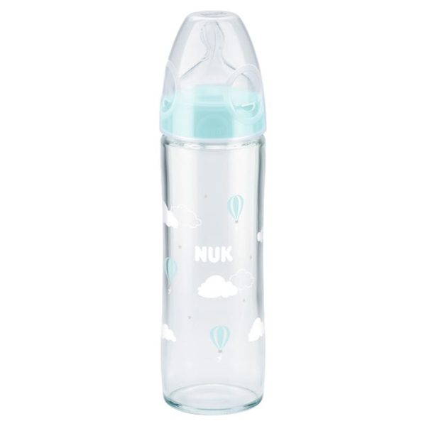 NUK Glass Baby Bottle With Silicone Teat, 0 To 6 Months- 240 Ml ( Classic )