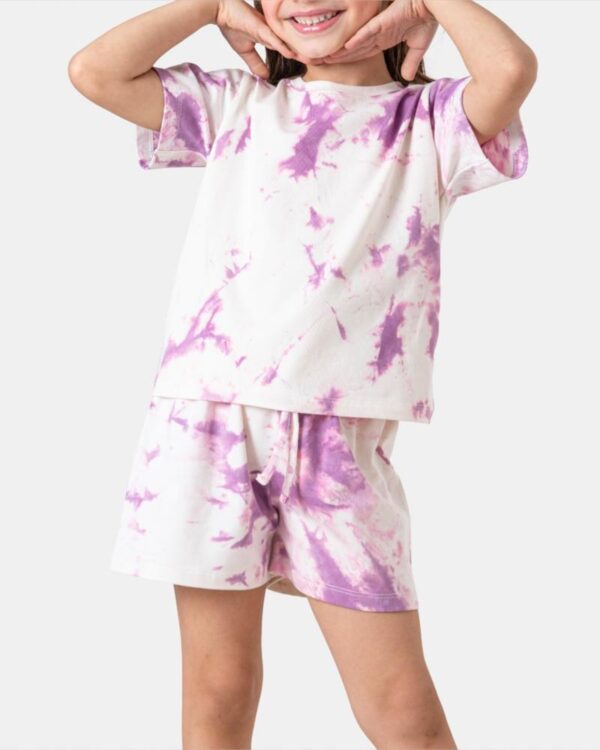 Cottonovi Kids Purple Tie Dye Shorts Set