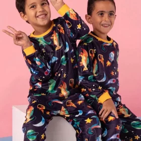 Cottonovi Navy Dino Space Fleece Pyjamas