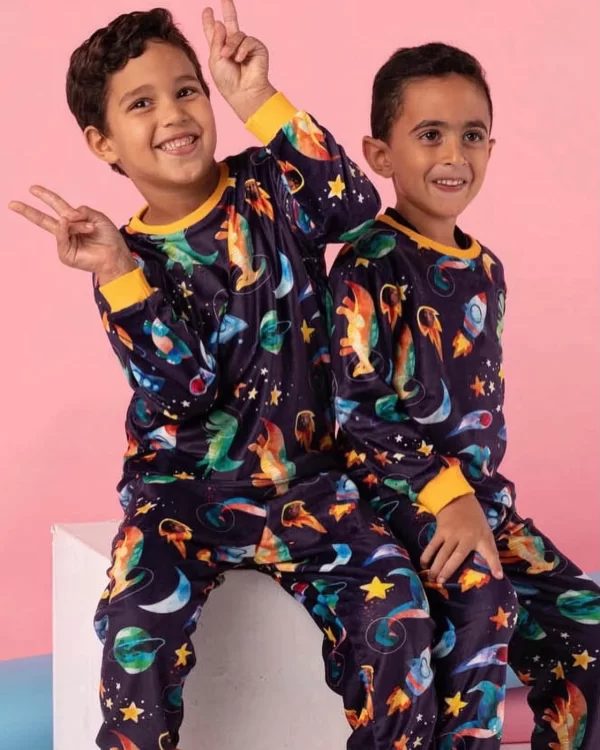 Cottonovi Navy Dino Space Fleece Pyjamas