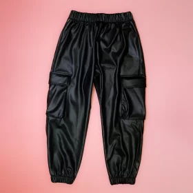 Cottonovi Black Leather Cargo Sweatpants