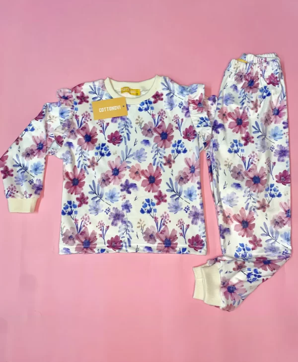 Cottonovi Ruffled Floral Fleece Pyjamas
