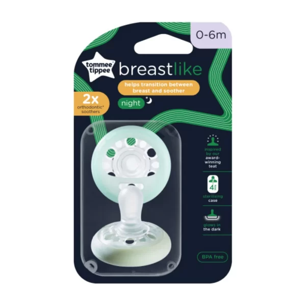 Tommee Tippee Breast Like Soothers Night Time 0-6 months – Pack of 2